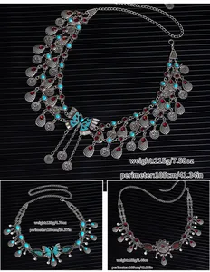 Detailed views showing three styles of vintage metal waist chains with tassels
