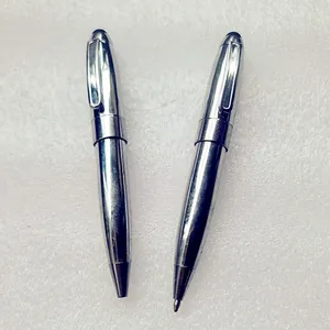 Portable 10.2cm silver metal rotating ballpoint pens set for office and student use
