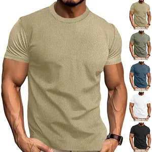 Detailed view of men's quick-dry breathable seersucker t-shirt showing various color options