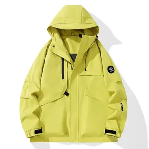 Giacca a vento da esterno professionale giallo brillante con cappuccio uomo giacca primavera