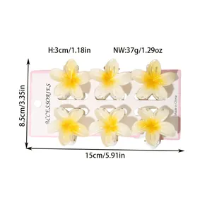 6-piece set of decorative frangipani flower hair claw clips with detailed measurements
