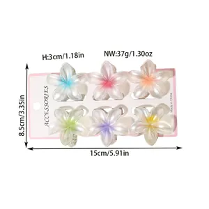 Dimensions and weight of set of 6 colorful plumeria flower hair claw clips