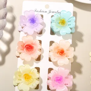 Set of 6 colorful translucent frangipani flower hair claw clips on display card