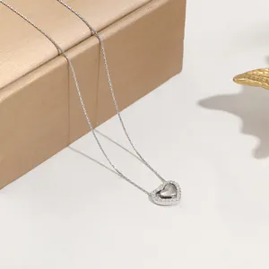 Collier Pendentif Cœur Acier Inoxydable Plqué Or Avec Zircon Chaîne De Clavicule Scintillante Pour Femmes Bijoux Élégants
