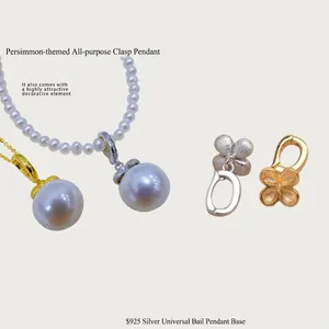 Detailed macro view of S925 silver persimmon-themed universal bail for pearl pendants