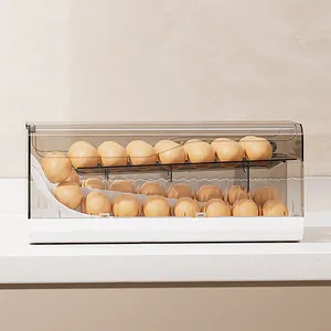Automatic rolling double-layer egg storage container for refrigerator kitchen use