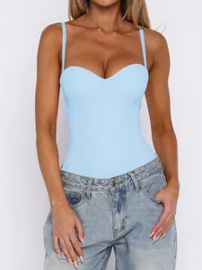 Sexy light blue Y2K style sleeveless bodysuit camisole top for women's summer fashion