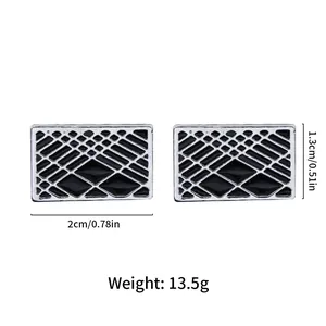 Detailed dimensions and weight display for rectangular black geometric business cufflinks
