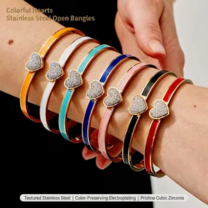 Premium 18K gold plated stainless steel open heart bangles in multiple vibrant colors