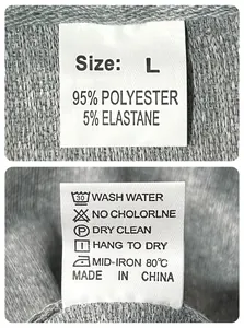 Detail of clothing label showing 95% polyester material and washing instructions