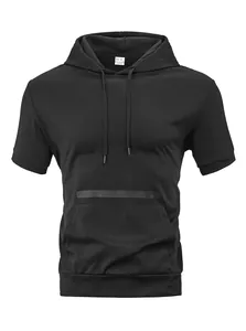 Men's premium black waffle knit short sleeve hoodie casual summer gym t-shirt top
