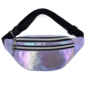 Holographic Fanny Pack Laser Waist Bag PU Waterproof Chest Bag For Running Outdoor Travel Adjustable Strap Unisex