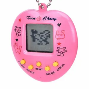 Heart-shaped pink handheld virtual electronic pet machine with LCD screen and chain
