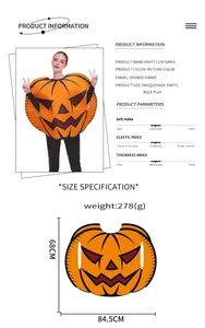 Halloween pumpkin costume product details with size specifications and fabric info