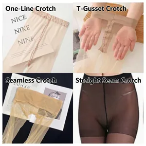 Sheer anti-ladder pantyhose showing various crotch styles including T-crotch and seamless