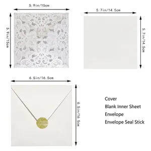 Laser cut lace wedding invitation set with dimensions and components description