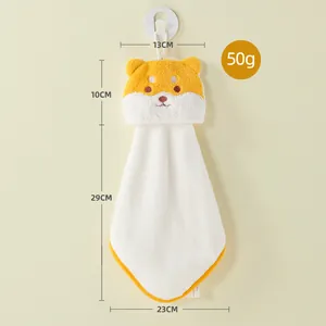Cute Shiba Inu cartoon hanging hand towel with size dimensions and absorbent fleece