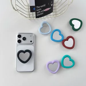 Korean ins style heart-shaped silicone phone grip with mirror in various vibrant colors