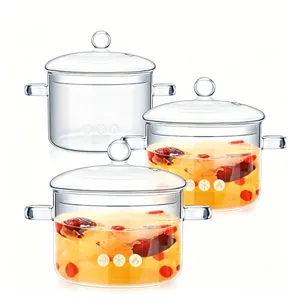 Transparent Borosilicate Glass Soup Pot With Lid And Double Handles Heat Resistant Stovetop Safe Saucepan For Cooking
