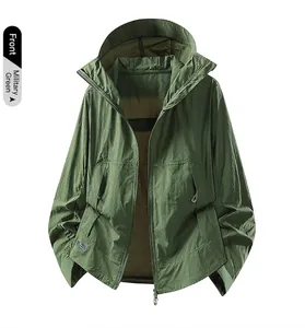Veste de soleil à capuche de protection UV vert armée en tissu de soie glacée frais