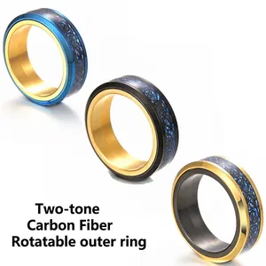 8mm Bague Spinner en Acier Inoxydable pour Hommes Motif Dragon Celtique Incrustation en Fibre de Carbone Soulagement du Stress Bague Rotative Bijoux