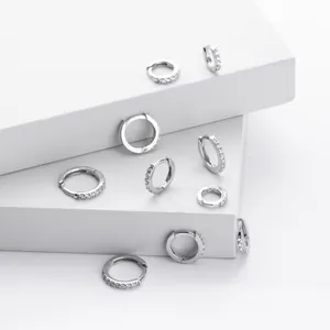 Detailed view of multiple S925 sterling silver hoop earrings with brilliant zircon pave inlay
