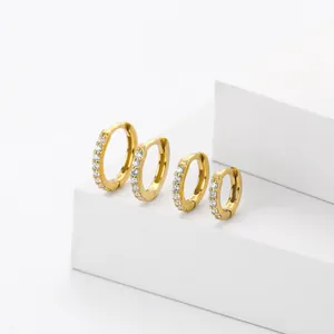 S925 sterling silver gold plated hoop earrings with cubic zirconia in four sizes