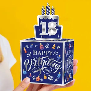 Birthday Party Decoration Money Pulling Box Paper Surprise Gift Case With Cake Topper And Clear Bags For Cash Celebration