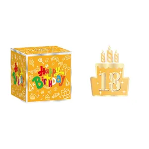Orange happy birthday money pulling box kit with 18th anniversary cake topper decoration