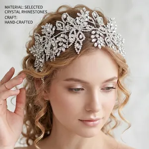 Bandeau de Mariée Luxueux en Alliage avec Strass Fait à la Main Tissage de Fleurs et Feuilles Vigne de Cheveux pour Mariage Fête Performance Femme Bijoux de Cheveux