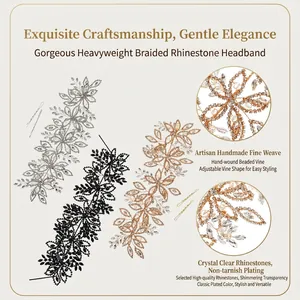 Bandeau de mariée exquis en strass tissé à la main avec un motif floral élégant