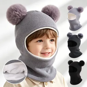 Cute children winter balaclava hat with pom poms and warm fleece lining for kids!