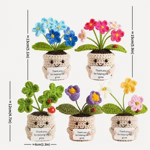 Handmade crochet potted plants with thank you cards for desktop decoration