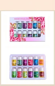 Macro view of 12-piece 3ml water-soluble essential oil set with various scents