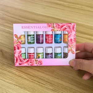 Macro detail of twelve piece three milliliter water soluble essential oil set in rose box