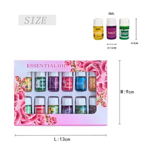 Set of 12 water-soluble 3ml aromatherapy essential oils in floral gift packaging box