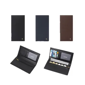Ultra-light slim men's long wallet with cross-grain texture, card slots and zipper