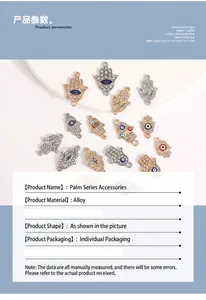 Exquisite alloy Hamsa hand and Evil Eye charms with zircon for DIY jewelry making