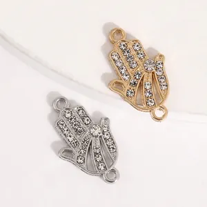 Sparkling rhinestone Hamsa hand connector charms for DIY jewelry making in gold and silver