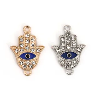Exquisite Hamsa hand evil eye alloy pendants with clear rhinestones for DIY jewelry making