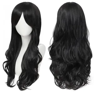 Perruque noire longue ondulée de 70cm pour cosplay et quotidien, texture naturelle