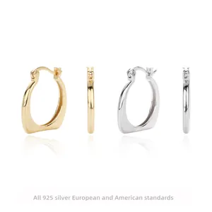 Boucles d'Oreilles Créoles en Argent Sterling 925 Minimalistes pour Femmes Boucle d'Oreille Géométrique Ajourée Bijoux Plaqué Or Argent