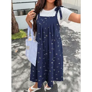 Women Plus Size Solid Color Polka Dot Floral Leopard Print Strap Dress Top And Bottom Woven Maxi Dress Elegant Casual Summer Clothing