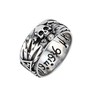 Vintage Stainless Steel Skull Cross Engraved Ring For Men Women Domineering Gothic Punk Distressed Band Ring Finger Jewelry