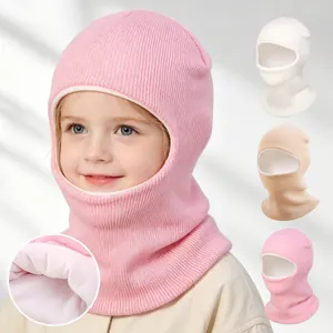 Cagoule Tricotée Pour Enfants Doublée Polaire Hiver Chaud Coupe-Vent Écharpe À Capuche Pour Tout-Petits Bébés