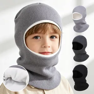 Cagoule tricotée doublée polaire pour enfants, bonnet d'hiver chaud et doux