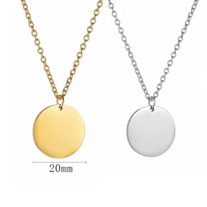 Minimalist stainless steel round pendant necklace with O-chain for women, 20mm diameter