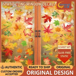 Thanksgiving Window Clings Autumn Maple Leaf Pumpkin Gnome Static Stickers Double Sided Home Decor Removable Harvest