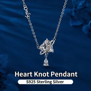 Detailed macro shot of an S925 sterling silver heart pendant with a planet ring design.