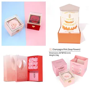 Elegant jewelry gift box featuring pink soap roses and a heart necklace detail
